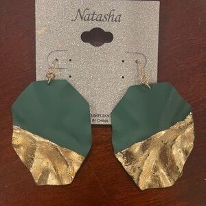 Natasha Couture Forest Green and Gold Earrings